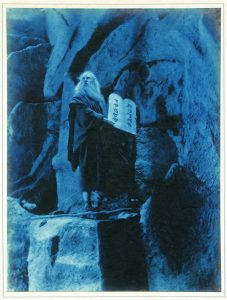Figure 1 - Moses and the Ten Commandments. Preferred citation: Scene from Cecil B. DeMille's The Ten Commandments, Photographs of the filming of Cecil B. DeMille's The Ten Commandments, PC-RM-Curtis, courtesy, California Historical Society, PC-RM-Curtis_587. 